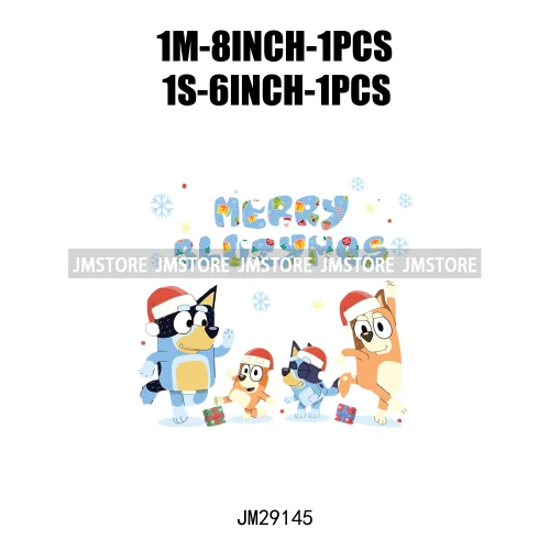 Cute Cartoon Blue Dog Family Character Merry Christmas Vibes Decals Iron On DTF Transfers Stickers Ready To Press For Sweatshirt