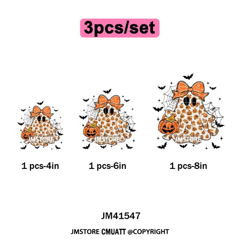 Pumpkin Leopard Spooky Ghost Moo Boo Cow Pet Halloween Bow Iron on DTF Washable Transfers Stickers Ready to Press for T-shirts