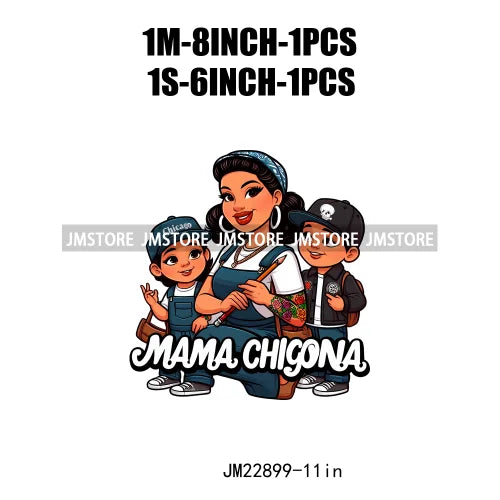 Cartoon Mama Chingona Chicana Latina Mexican Spanish Mom Kids Happy Mother's Day Iron On DTF Transfer Stickers For Clothes