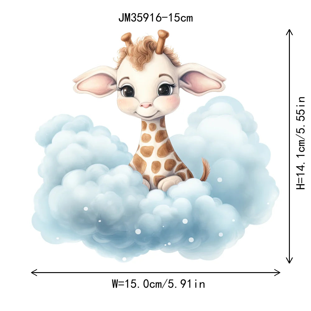 15cm 5.9in Kid Cloud Animal Tiger Lion Iron On Heat Transfer Sticker For Clothes DTF Print Vinyl Thermal Washable T-Shirt Decal