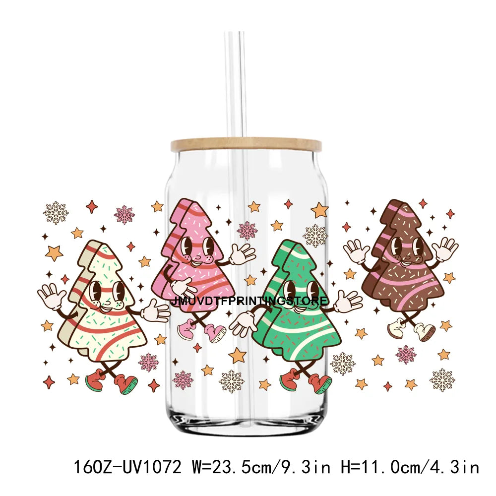 Christmas Tree Holiday 16OZ UV DTF Cup Wrap Transfers Stickers Custom Labels DIY Durable Waterproof Logo For Libbey Glass Can