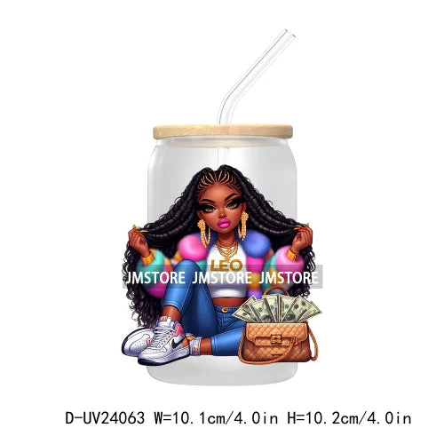 Black Girl Zodiac UV DTF Transfers Stickers Decals For Libbey Cold Cups Mugs Tumbler Waterproof Hip Hop African American Woman