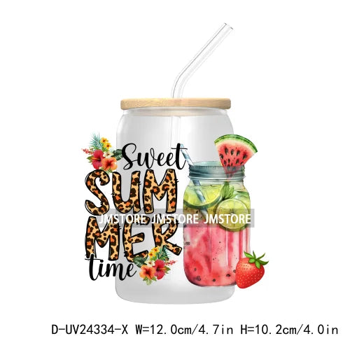 Sweet Summer Time UV DTF Transfer Sticker Decals For Libbey Glass Cold Cups Mugs Tumbler Custom Waterproof DIY Labels Watermelon