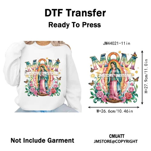Latina Mom Mexican Virgen de Guadalupe Flower Mother's Day Iron on DTF Heat Transfers Stickers Ready to Press for T-shirts Bags