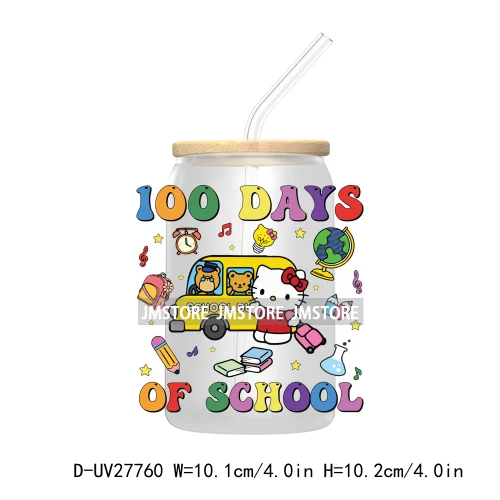 100 Days Of School UV DTF Transfer Stickers Decals For Libbey Cold Cups Mugs Tumbler Teacher Appreciation Gift Cartoon Character