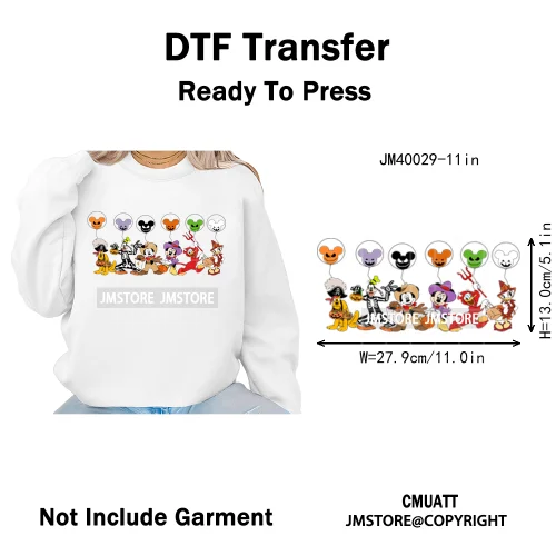 Happy Halloween Nightmare Cartoon Character Pumpkin Skeleton Iron on DTF Washable Transfers Stickers Ready to Press for T-shirts