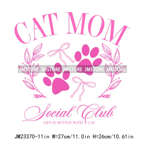 Cool Moms Self Love Club Dog Cat Mom Stuff Vibes Iced Coffee Social Club Coquette Bow Bookish DTF Transfer Stickers For Clothes