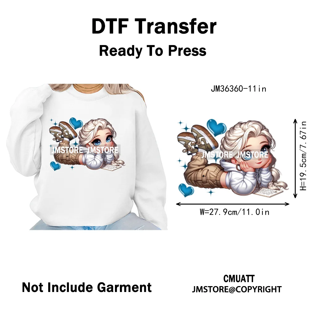 Fashion School Princess Cartoon Girls Learning Love Designs Iron on DTF Thermal Transfers Stickers Ready to Press for Clothing