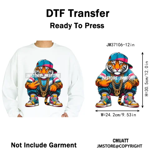 12in Cartoon Graffiti Streetwear Tiger Bunny Animal King Hip Hop Poster Iron on DTF Transfer Stickers Ready to Press for Hoodies