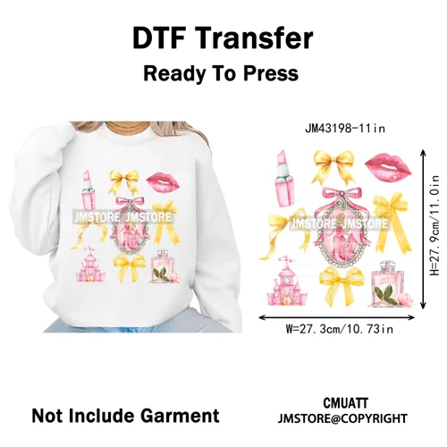 Colorful Girly Coquette Cartoon Princess Family Trip Iron on Washable DTF Heat Transfers Stickers Ready to Press for Clothing