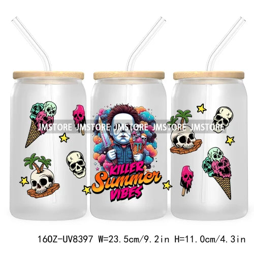 Killer Summer Vibes UV DTF Sticker For 16OZ Libbey Glass Cup Can Wrap Transfer Stickers Custom Labels DIY Logo Horror Halloween