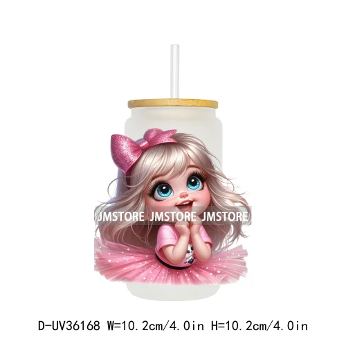 Lovely Pink Girl Hug Cat Bear UV Sticker Decals For Libbey Cold Cup Mug Tumbler Transfer Stickers Waterproof High Quality Labels