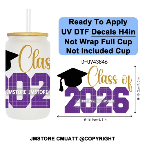 Graduation Crew 2026 Senior UV DTF Transfer Stickers Decals Ready To Apply Good Quality Prints For Libbey Cold Cup Mug Bottle