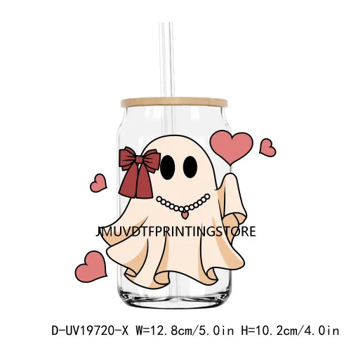 Spooky Ghost With Hearts Valentines Day UV DTF Transfers Stickers Decals For Libbey Cold Cups Mugs Tumbler Waterproof DIY Logo