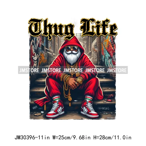 Cool Thug Life Santa Snowman Pink Bubble Holiday Gifts Christmas Iron On DTF Transfers Stickers Ready To Press For Sweatshirts