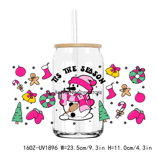 Christmas Santa with Sunglasses 16OZ UV DTF Cup Wrap Transfers Stickers Custom Labels DIY  Waterproof Logo For Libbey Glass Can