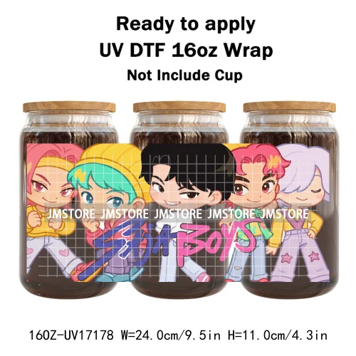 Kpop Demon Inspired Movie Boy Band Hunter Girl Anime Fan UV DTF Wraps Transfer Sticker Waterproof Logo For 16OZ Libbey Glass Can