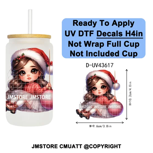 Chibi Cute Mexican Christmas Baby Girl UV DTF Decals Ready To Apply Waterproof Transfer Stickers For 16OZ Libbey Glass Can Mugs