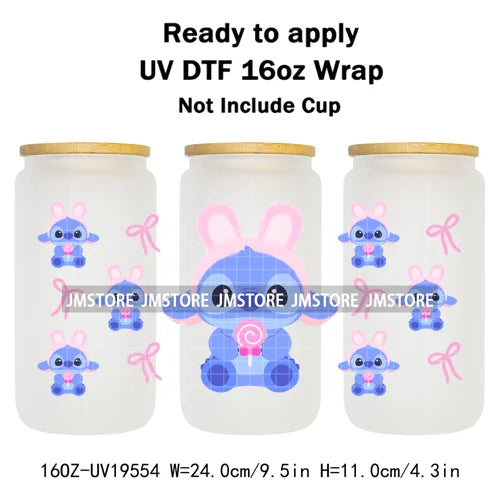 Watercolor Cartoon Character In Costumes UV DTF Wraps Ready To Apply Transfer Stickers Waterproof For 16OZ Libbey Glass Can Mugs