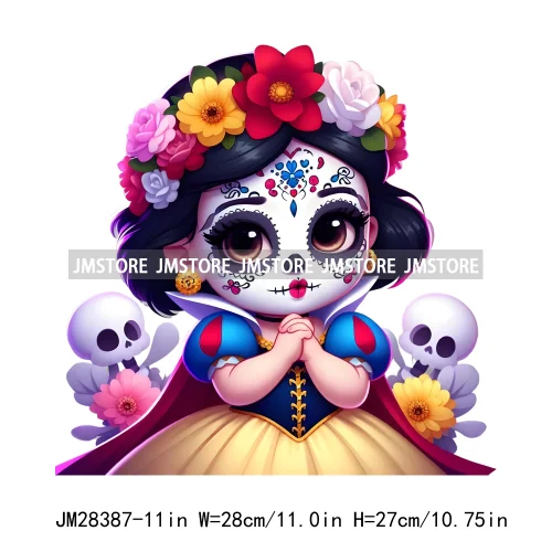 Cute Mexican Day Of The Dead Skeleton Catrina Princess Dolls Iron On DTF Heat Press Transfers Stickers Printing For Clothes