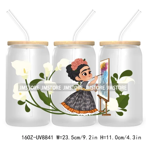 Mexican Butterfly Flowers 16OZ UV DTF Cup Wrap Transfer Sticker Custom Label Waterproof Logo For Libbey Glass Can Latina Culture