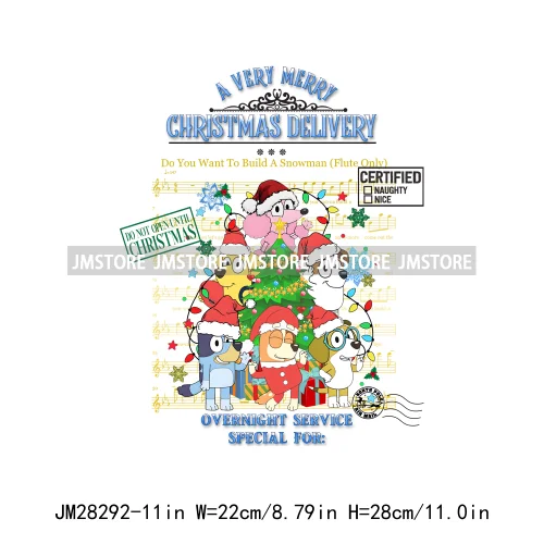 Cute Cartoon Blue Dog Family Character Merry Christmas Vibes Decals Iron On DTF Transfers Stickers Ready To Press For Sweatshirt