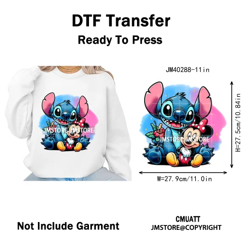Cute Cartoon Blue Animal Princess Best Friends Designs Iron on DTF Washable Transfers Stickers Ready to Press for Clothing Bags