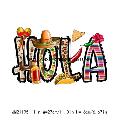 New Let's Fiesta Mexican Happy Cinco De Mayo Iron On DTF Stickers Sombrero Hat Cactus Fiesta Squad Transfer Printing For Hoodies