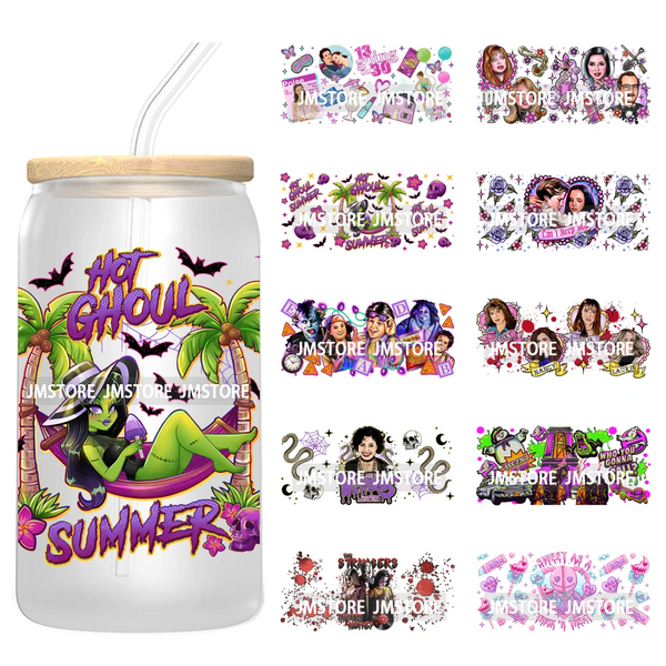 Hot Ghoul Summer Spooky Halloween 16OZ UV DTF Cup Wraps Ready To Apply Waterproof Transfer Stickers For Libbey Glass Can Tumbler