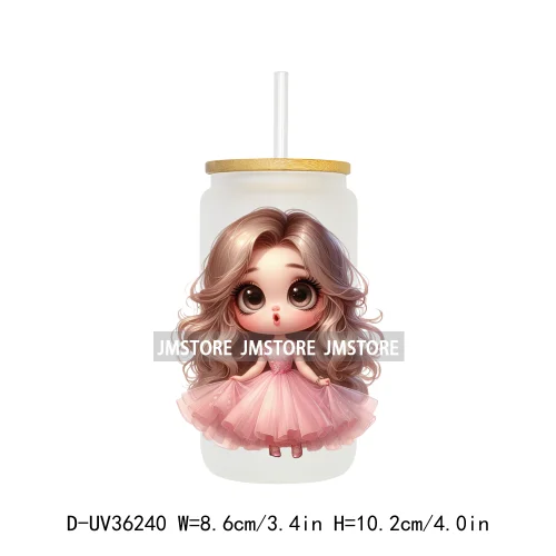 Cute Pink Princess Coquette Bow UV DTF Transfer Stickers Decals Ready To Apply Waterproof For 16OZ Libbey Glass Can Cups Tumbler
