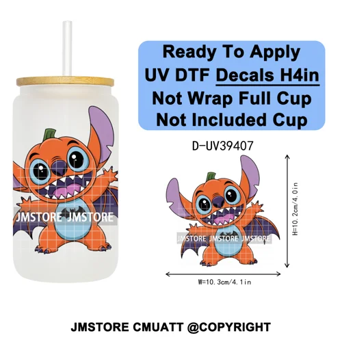 Witch Cartoon Horror Halloween Mummy UV DTF Transfer Stickers Decals Ready To Apply Waterproof For 16OZ Libbey Glass Can Tumbler