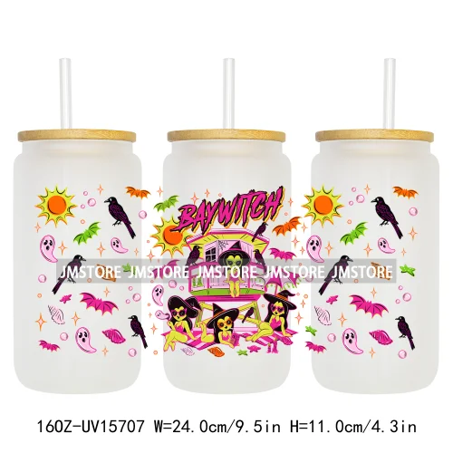 Funny Horror Halloween Characters UV DTF Wraps Transfer Sticker Selfadhesive Waterproof High Quality For 16OZ Libbey Glass Can
