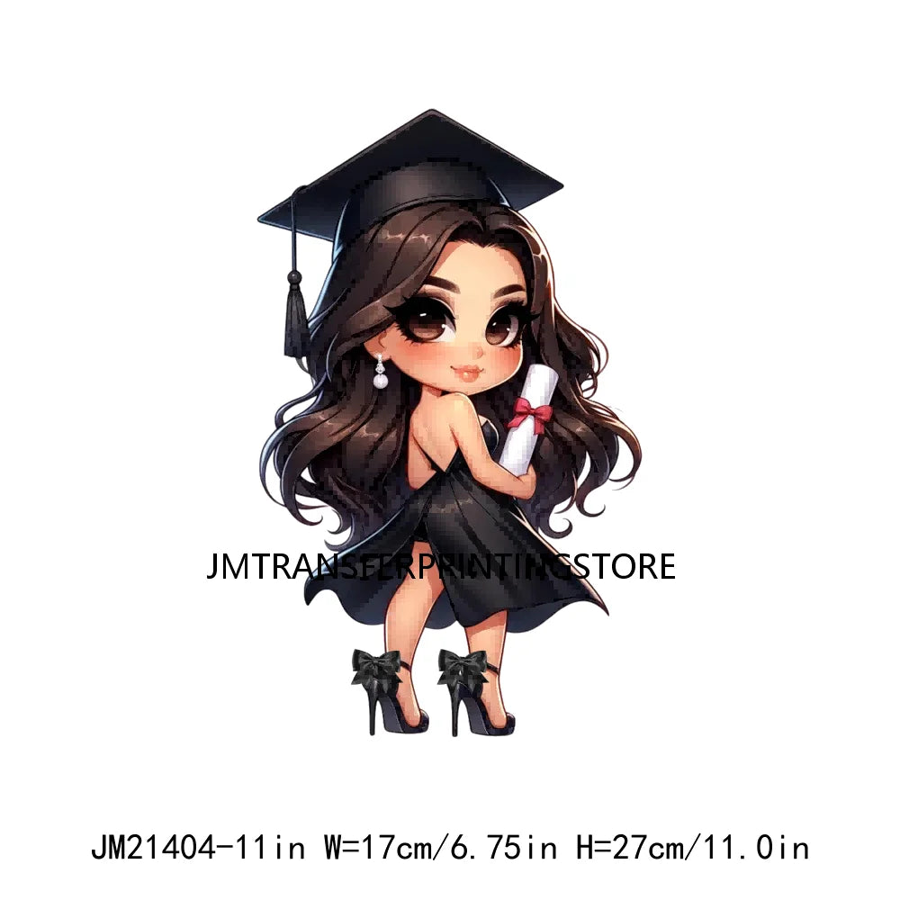 DIY Chibi Latina Graduation Diploma Designs Iron On Chicana College Woman Transfers Printing Stickers Ready To Press For Hoodies