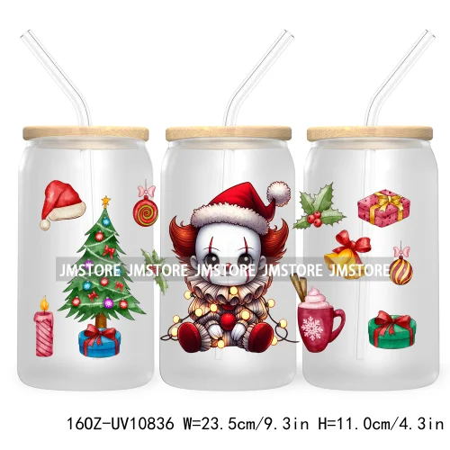 Christmas Movie Killer UV DTF Cup Wrap For Libbey Glass Can Transfer Stickers Waterproof Custom Labels Scary Horror Friends