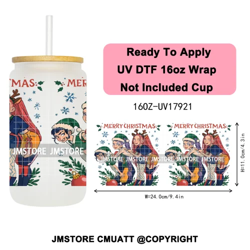 Kpop Demon Inspired Movie Christmas Santa Hat 16OZ UV DTF Cup Wrap Ready To Apply Durable Transfer Stickers For Libbey Glass Can