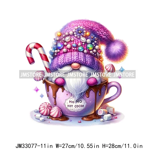 Funny Hot Cocoa Cup Festive Gnomes Wishes Candy Merry Christmas Iron On DTF Transfers Stickers Ready To Press For Sweatshirts