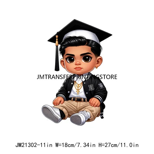 Chicano Graduation Chibi Style Boy Logos Si Se Pudo Educated Latino Double Trouble Man DTF Heat Transfer Stickers For Clothes