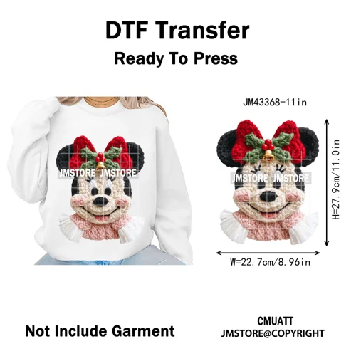 Cute Faux Knitting Yarn Princess Cartoon Character Christmas Holiday Iron on DTF Transfers Stickers Ready to Press for Hoodies