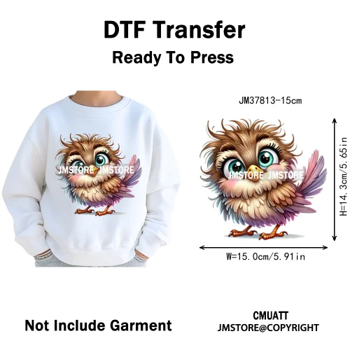 15cm 5.9in Kids Cute Nursery Thermal Printed Bird Fly Animal Washable Iron on DTF Transfers Stickers Ready to Press for Textile