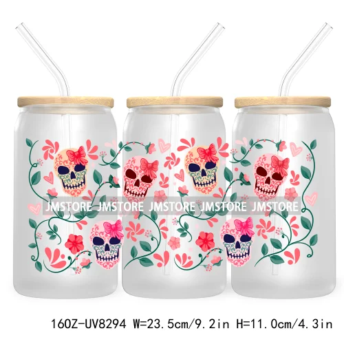 Mexican Butterfly Flowers 16OZ UV DTF Cup Wrap Transfer Sticker Custom Label Waterproof Logo For Libbey Glass Can Latina Culture