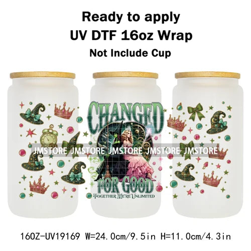 Coquette Green Pink Wicked Witch 16OZ UV DTF Cup Wraps Ready To Apply Waterproof Transfer Stickers For Libbey Glass Can Tumbler