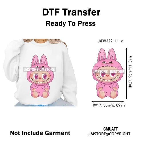 Cute Cartoon Toy Dolls Monster Costume Character Kids Printed Iron on DTF Washable Transfer Stickers Ready to Press for Clothing