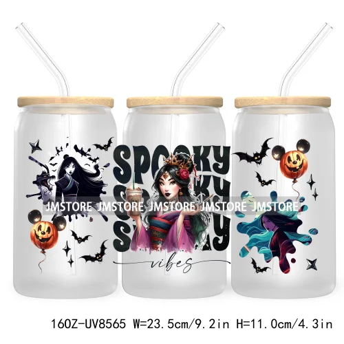 Spooky Vibes Halloween Princess 16OZ UV DTF Cup Wrap Transfer Stickers Custom Label Durable Waterproof Logo For Libbey Glass Can