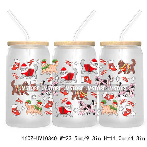 Retro Christmas Santa Claus 16OZ UV Cup Wrap DTF Transfer Stickers For Libbey Glass Can Cups Tumbler Cookie Gingerbread Dog Mom