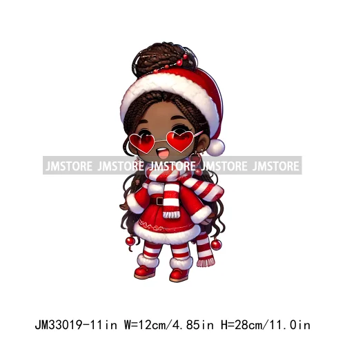 Fashion Black Santa Girls Candy Cane Afro Kids Christmas Season Iron On DTF Transfers Stickers Ready To Press For Sweatshirts