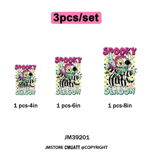 Funny Halloween Spooky Vibes Cartoon Characters Pumpkin Iron on DTF Washable Transfers Stickers Ready to Press for T-shirts Bags