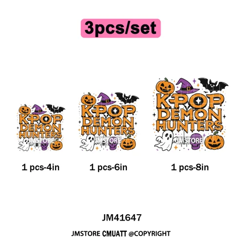 Stay Spooky Ghost Halloween Cartoon Hunters Kpop Band Group Iron on DTF Washable Transfers Stickers Ready to Press for Clothing