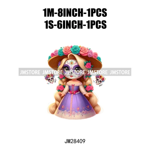 Washable Day Of The Dead La Catrina Dolls Designs Cartoon Princess Hispanic Girly Iron On DTF Transfers Stickers For Hoodies