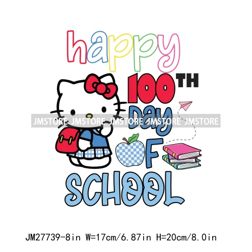 Cartton Animal Happy In My 100 Days Of School Era Books Teacher DTF Iron On Transfers Stickers Ready To Press For T-shirts Bags