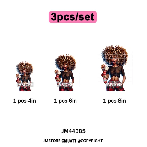 Sassy Afro Women Quirky Girls Santa Christmas Attitude Iron on Washable DTF Heat Transfers Stickers Ready to Press for Textiles
